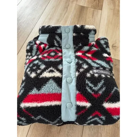 Columbia S Big Timber Peak Half Snap Cozy Cabincore Sherpa Fleece Black Red Blue - Picture 14 of 14